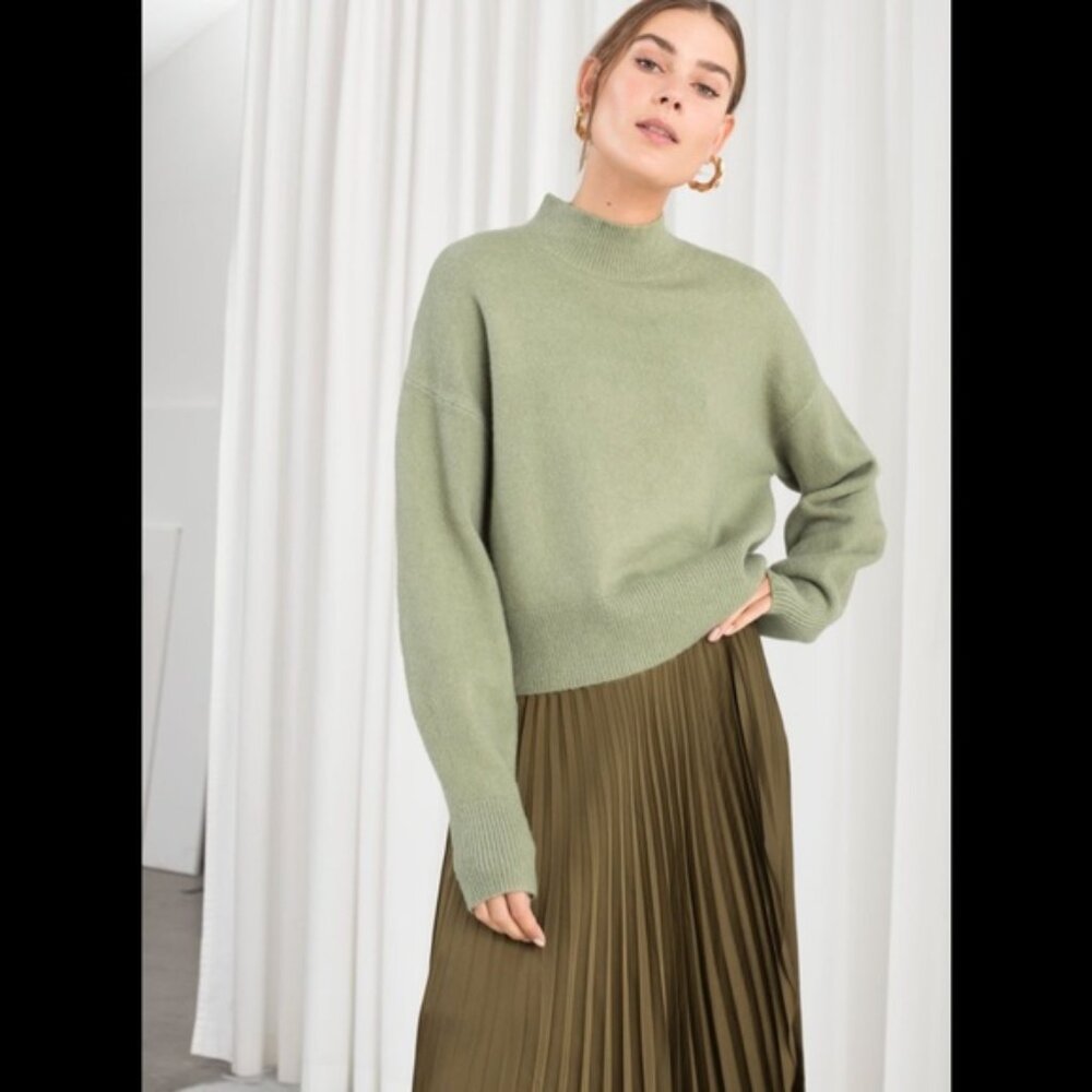 & Other Stories Mock Neck Wool Sweater in Sage Green
